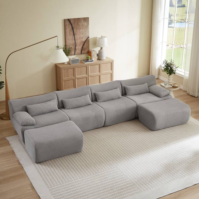 141.7" U-Shaped Corduroy Sectional Sofa with 2 Ottomans, No Assembly Required