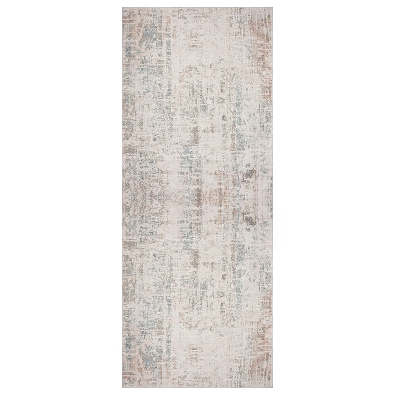 Sevita Gray/Cream Abstract Contemporary Area Rug - 2'6" x 10'