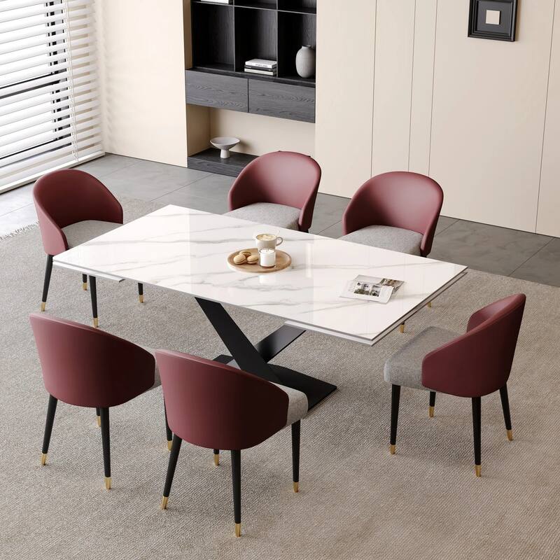 Modern Faux Leather and Fabric Upholstered Back Armchair Dining Chair (Set of 2)