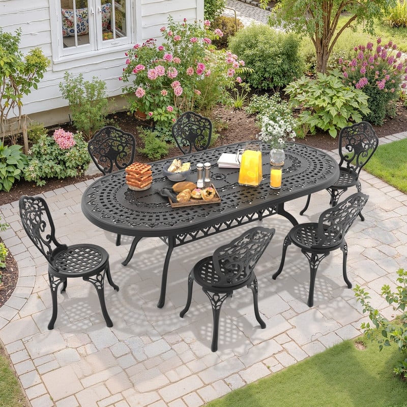 Traditions 7-Piece Patio Outdoor Dining Set with 6 Dining Chairs and Oval Table, Rust Free