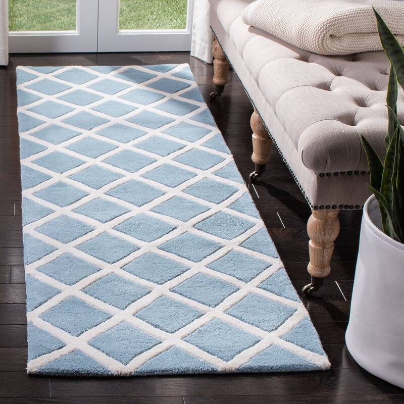 SAFAVIEH Handmade Chatham Retha Modern Moroccan Wool Rug - 2'3" x 11' Runner - Blue/Ivory - Runner