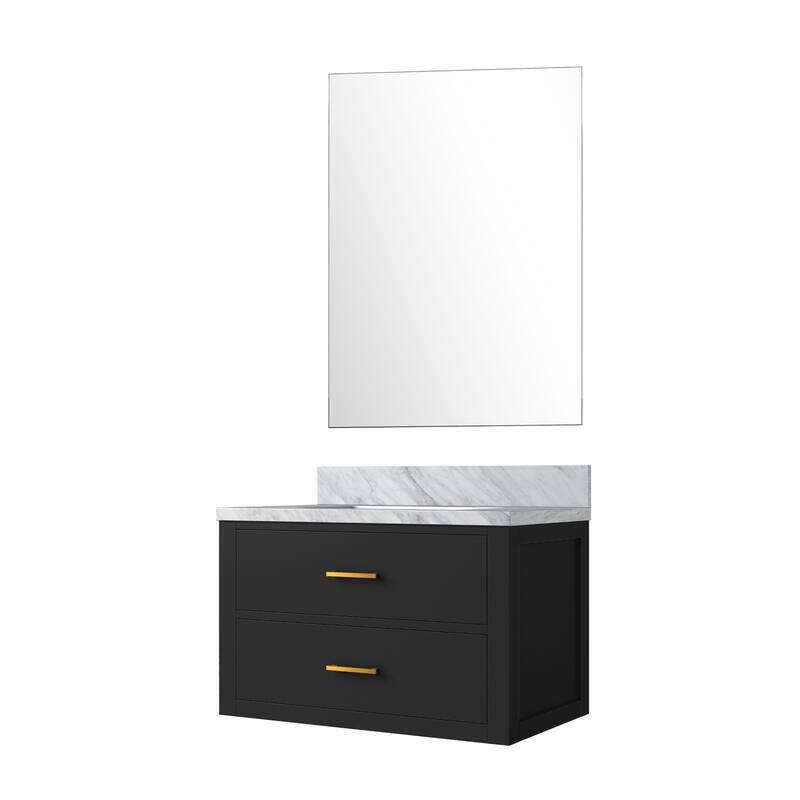 Castor Bath Vanity with Carrara Marble Top, Sink and Mirror