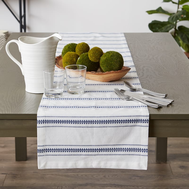 DII French Blue Zig Dobby Stripe Table Runner