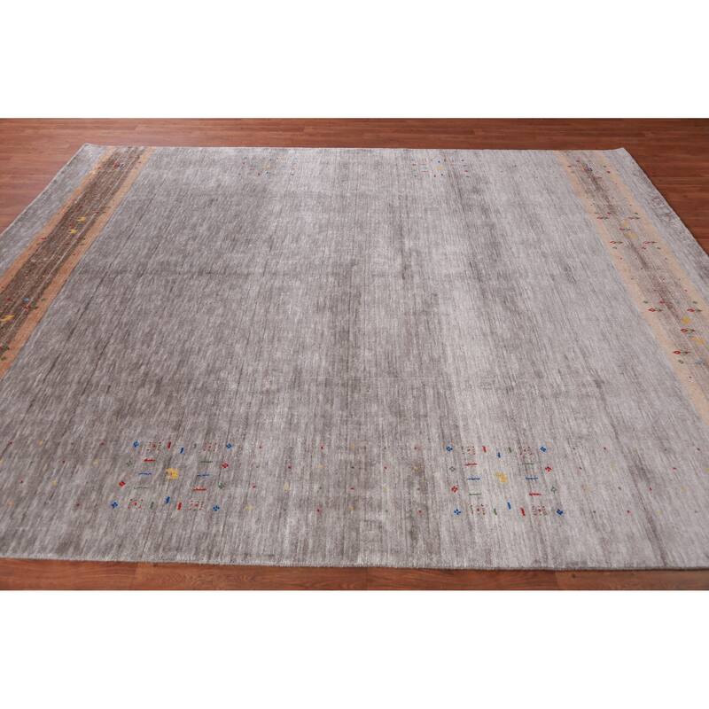 Gabbeh Indian Area Rug Handmade Beige Tribal Silk Carpet - 7'9" x 9'9"