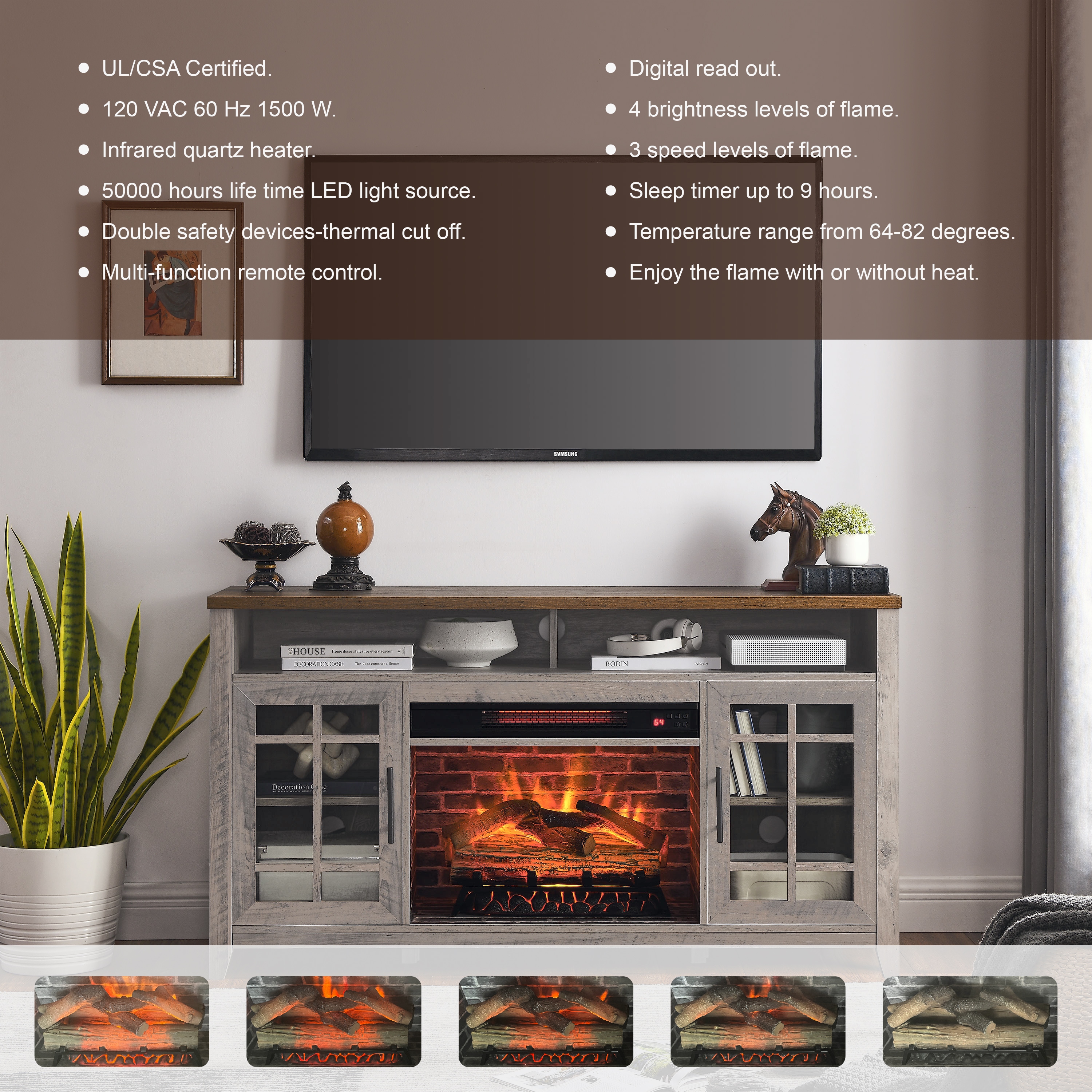 Dark gray top fireplace tv stand