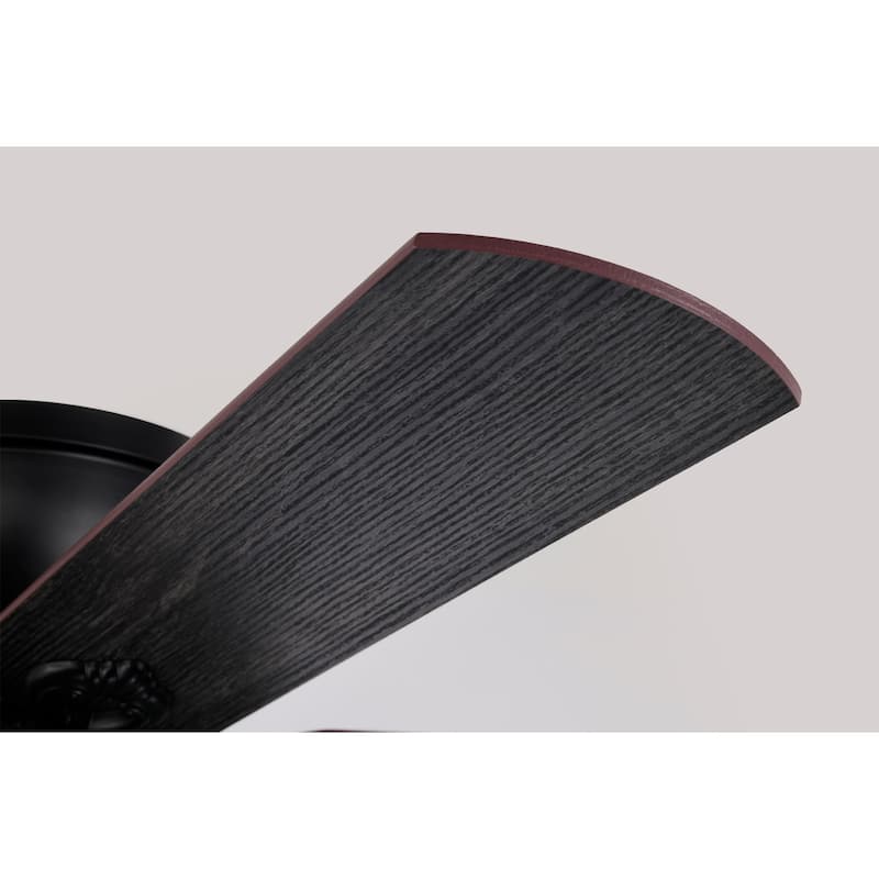 Chergo 52-Inch Flushmount Lighted Ceiling Fan Red Flower Tiffany Glass Lamp Black Finish