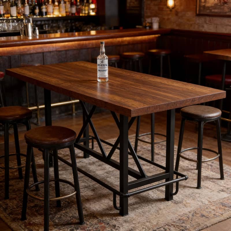 Counter Height Table, Bar Table Dining Table with Metal Footrest, Kitchen Table Breakfast Nook