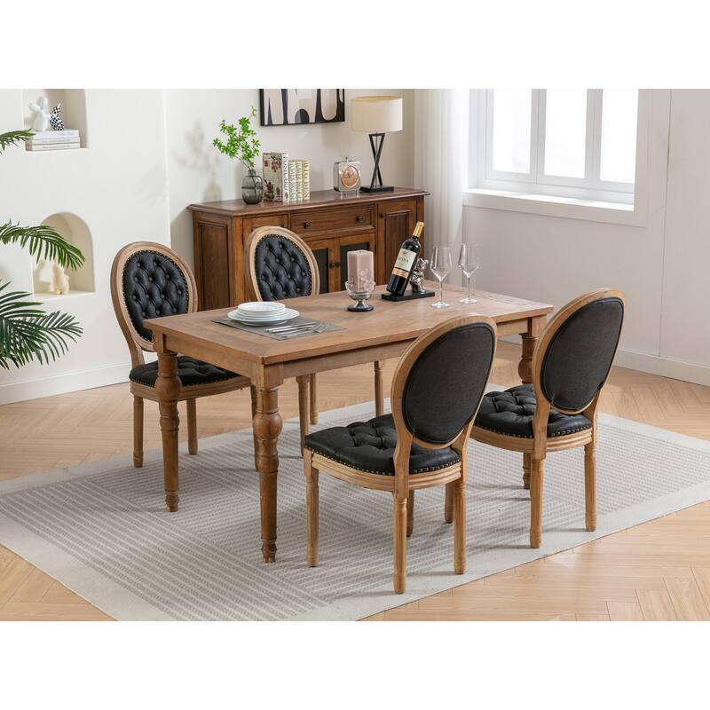 French Style Solid Wood Frame Antique Painting,Hand-pulled buckle decoration PU artificial leather Dining Chair