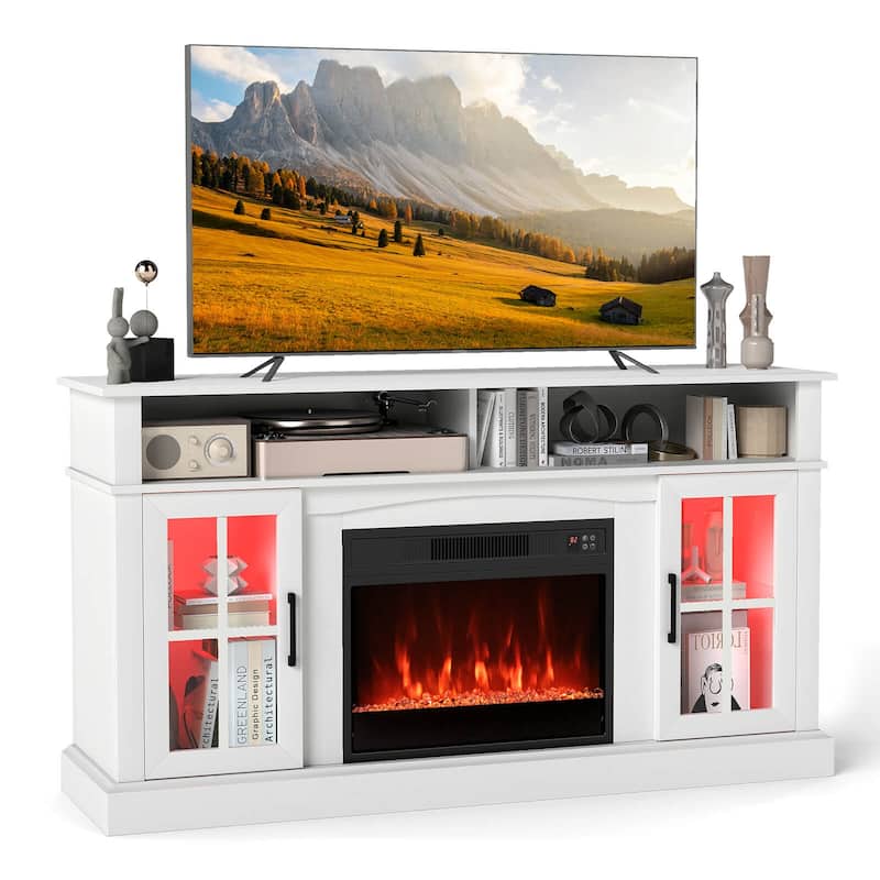 Costway 58" Fireplace TV Stand with LED Lights Entertainment Center - See Details - White