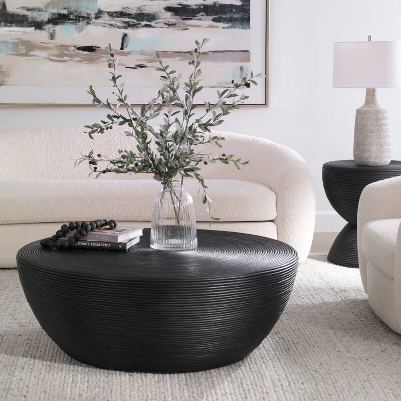 Uttermost Bongo Black Rattan Coffee Table - 44"W x 16"H x 44"D