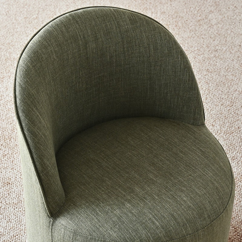 Olive Green Linen Rolling Upholstered Dining Chair with Wheels