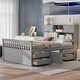 preview thumbnail 10 of 15, Full Size Captain Platform Bed Frame with Storage Bookcases and Shelves, Four Drawers,White Gray