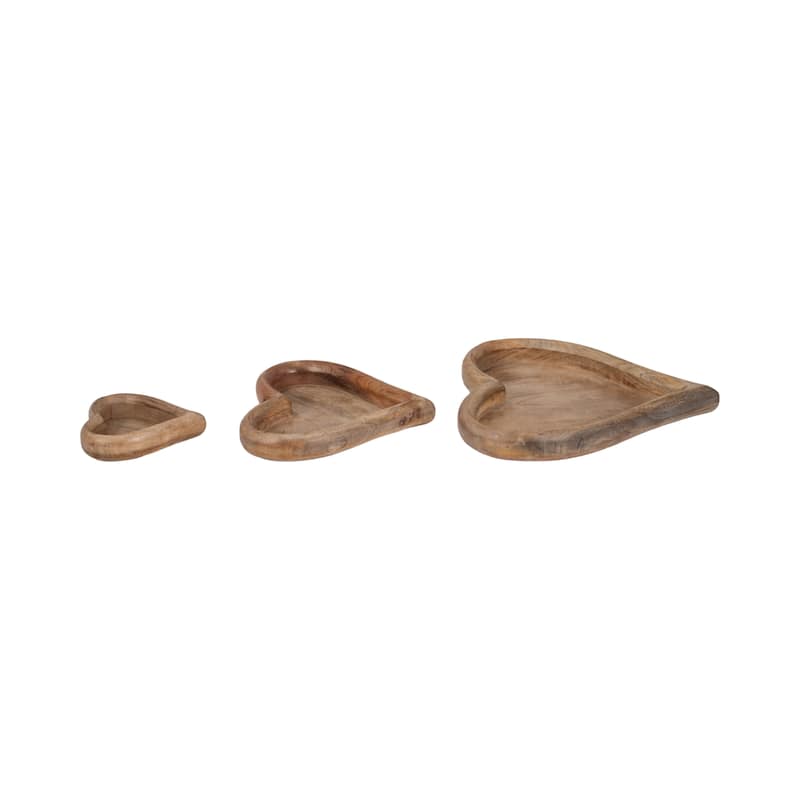 Sagebrook Home Mango Wood Heart Trays - Perfect For Entertaining & Decor - 14" x 14" x 2"