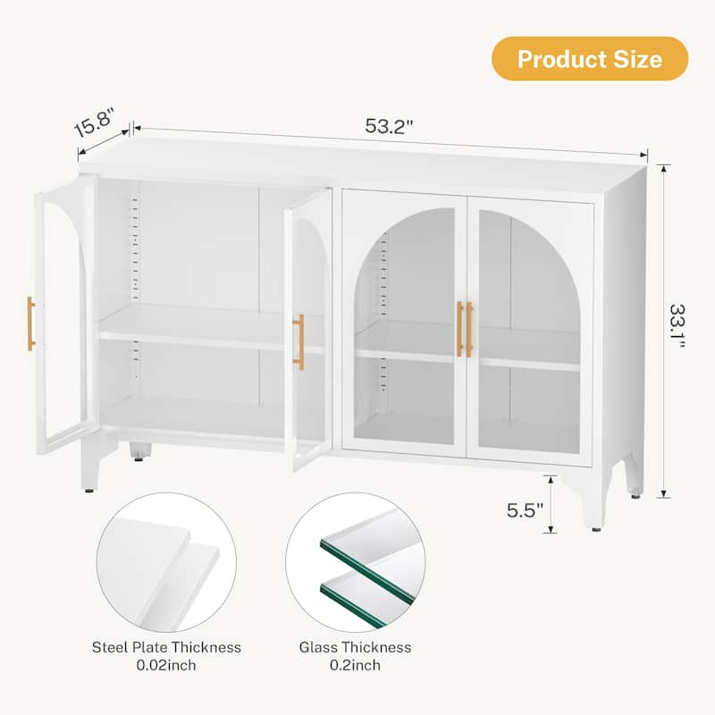 53.2"W Metal Sideboard Buffet Cabinet with Glass Doors