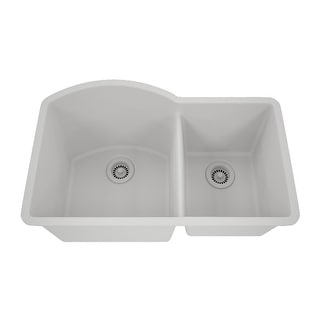 Lexicon 32 Inch Platinum Quartz Composite Drop-in Undermount Double Bowl Galaxy White Kitchen Sink LP-7030-W-SO