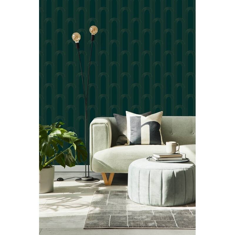 Dark Green and Gold Pattern Wallpaper Peel and Stick and Prepasted