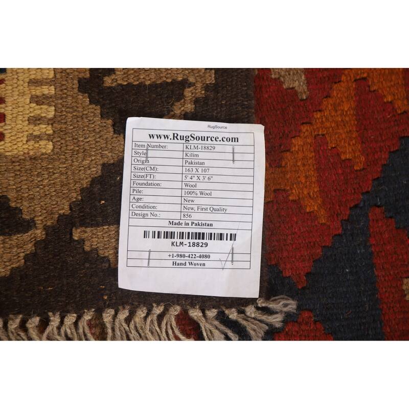 Multi-Color Reversible Kilim Rug Hand-woven Geometric Wool Carpet - 3'6" x 5'4"