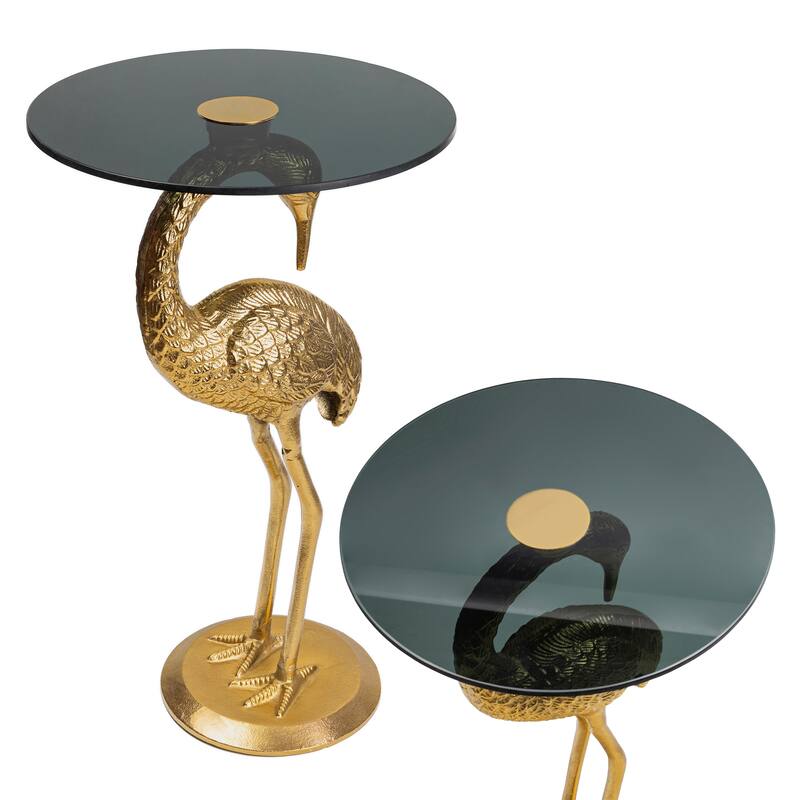 Nysha 25" Glass Top Flamingo end Table, Pink, by JONATHAN Y