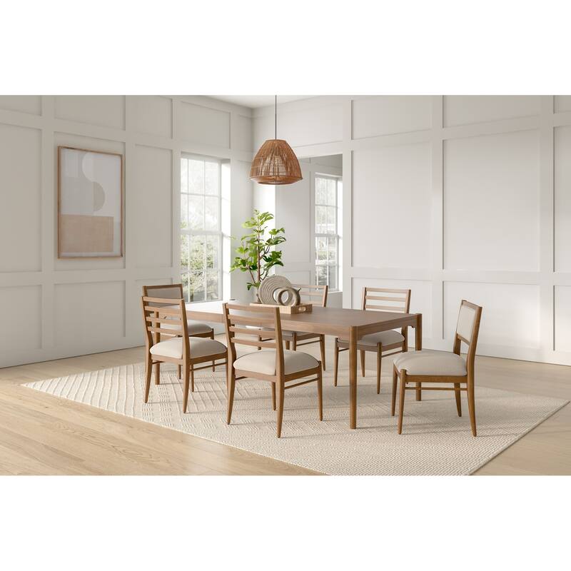 Modern Wood Rectangular Kitchen Dining Table with Six Chairs, Brown