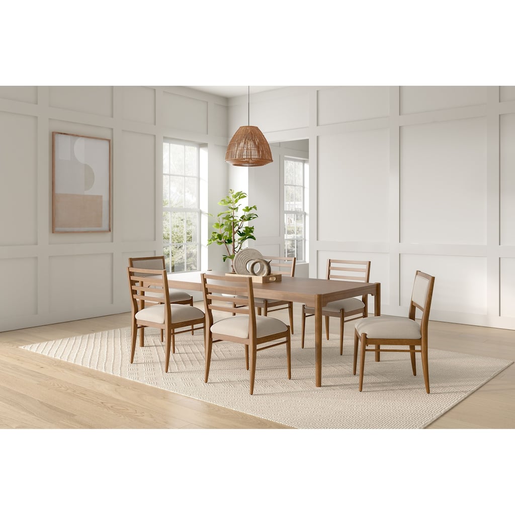 Modern Wood Rectangular Kitchen Dining Table with Six Chairs, Brown