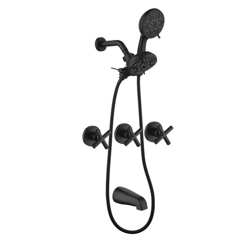 Modland 3-Handle Tub and Shower Faucet Set Dual Head 7-Spray Brass Valve Kit with Alloy Spout