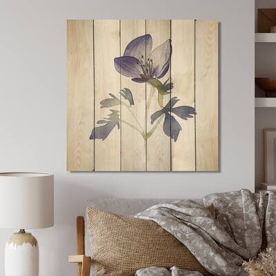 Designart 'Blue Vintage Flower Blooming II' Floral Wood Wall Art - Natural Pine Wood
