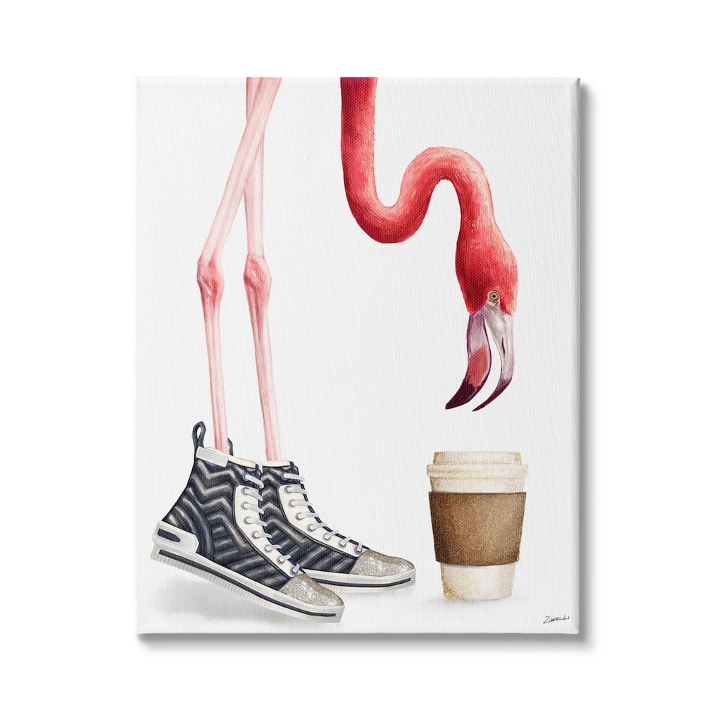 Stupell Fashion Quilted Shoe Glam Pink Flamingo Coffee Cup Canvas Wall Art - White
