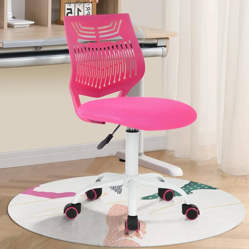 HomyLin Plastic Mesh Adjustable Armless Desk Chair with Rolling Wheels