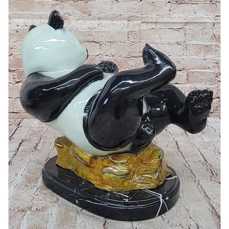 Signed Numbered Colorful Bronze Lazy Chinese Panda Wildlife Creature Bronze Sculpture