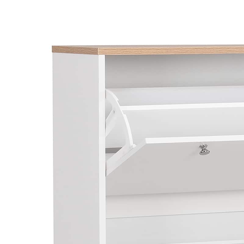 Minimalist Shoe Storage Cabinet with Wood Grain Finished Top Panel