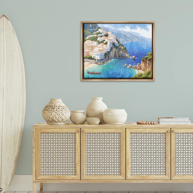 Stupell Vibrant Coastal Seascape Framed Floater Canvas Wall Art Design By Kim Allen