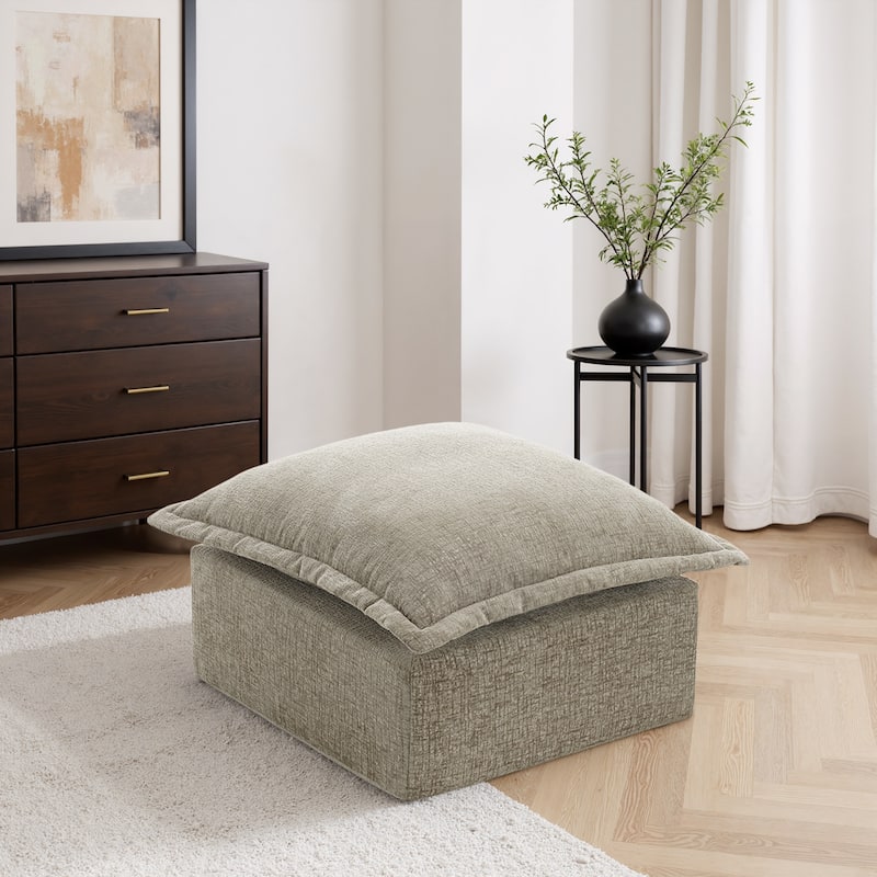 31.7"W Oversized Chenille Upholstered No Assembly Square Ottoman - Camel