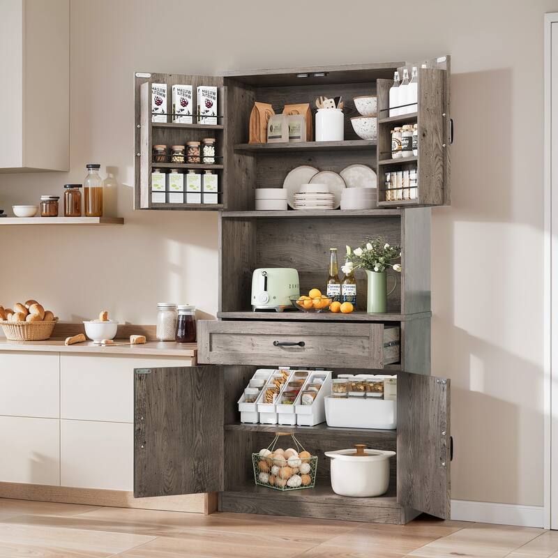 Pocassy Kitchen Pantry Storage Cabinet with 6 Hanging Shelves