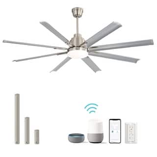 52''/66"/72'' Large Industrial Windmill Smart Ceiling Fan with Light, App and Remote Control, Dimmable LED