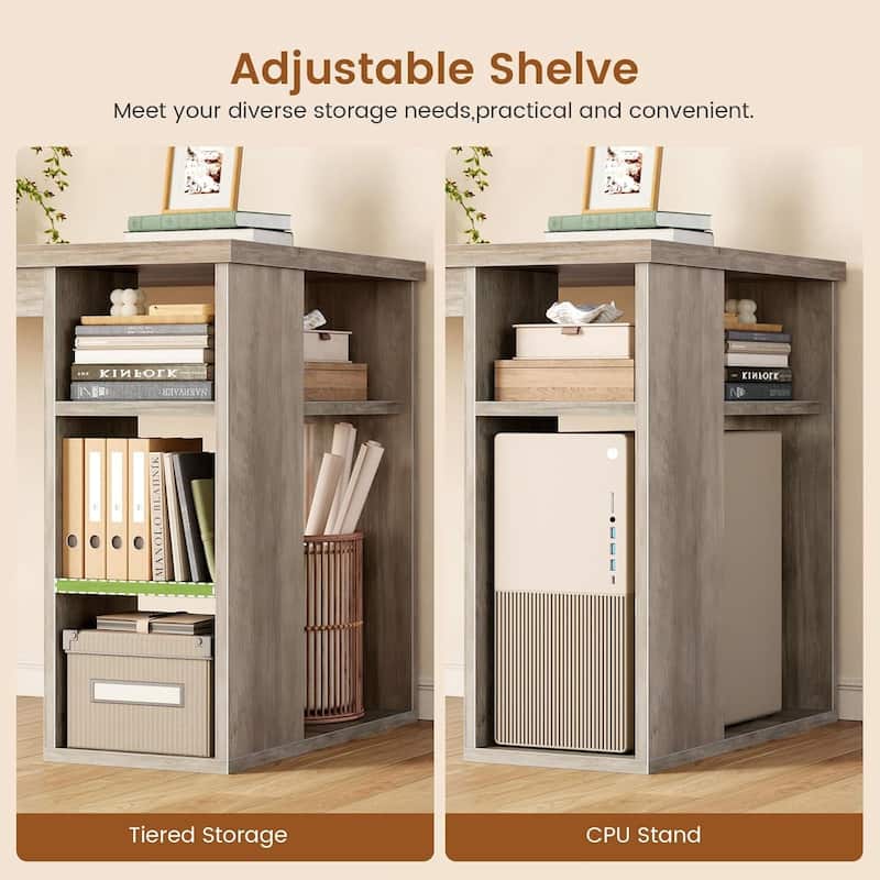 Farmhouse Executive L Shaped Desk Home Office Desk with Drawers and Storage Cabinet & Power Outlet