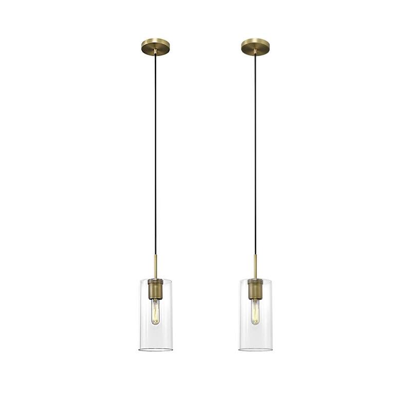 2 Pack hanging lighting gold pendant lights brass, glass island light