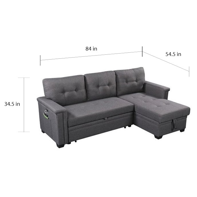 Reversible Sleeper Sectional Sofa with Storage Chaise and Pocket