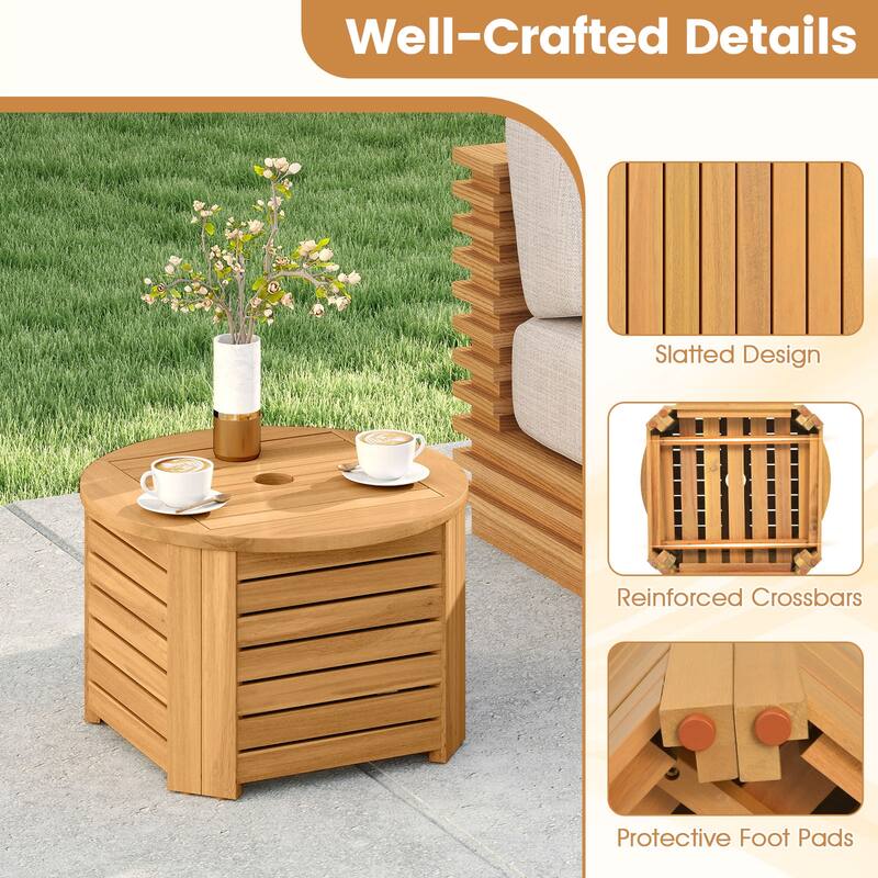 Gymax 2-in-1 Outdoor Side Table w/Storage Umbrella Hole & Removable