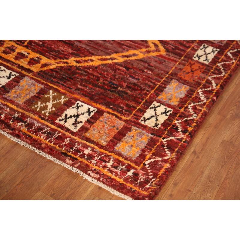 Geometric Red Moroccan Oriental Area Rug Hand-Knotted Wool Carpet - 6'10" x 9'7"