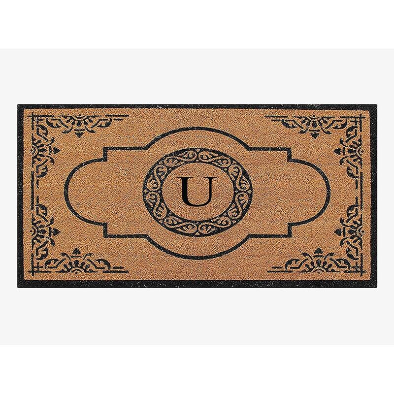 A1HC Natural Coir Hand-crafted Abrilina Monogrammed Double Doormat - 30" x 48" - U