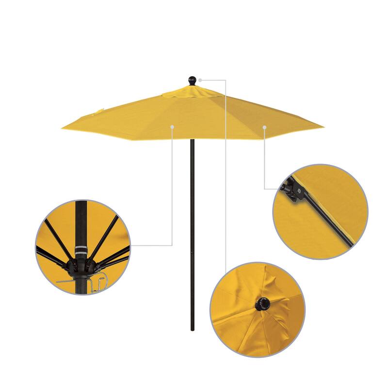 California Umbrella 7.5' Venture Series Patio Umbrella, Bronze Aluminum Pole Fiberglass Ribs Push Lift, Pacifica Pacific Blue