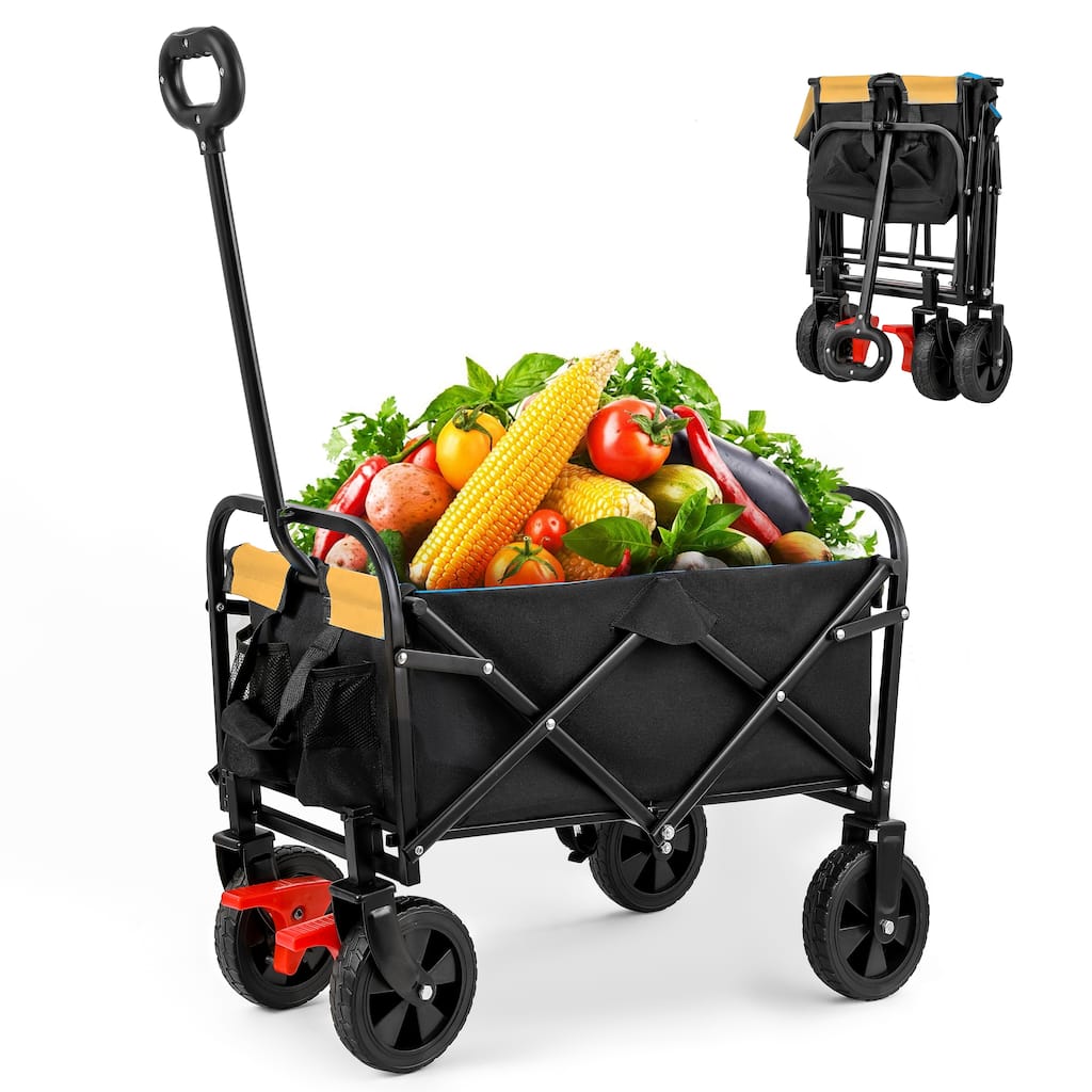 Anmytek Orange Black Mini Folding Brake Wagon Garden Shopping Beach Cart