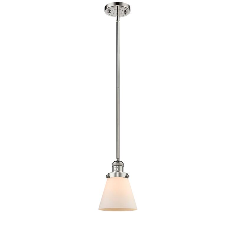 Innovations Lighting Franklin Restoration Cone - 1 Light 6" Stem Hung Mini Pendant - Polished Nickel/Matte White