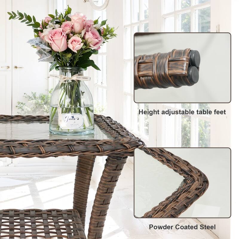 PlainCurve 7-Piece Brown Wicker Patio Fire Pit Sofa Seating Set with Olefin Cushions