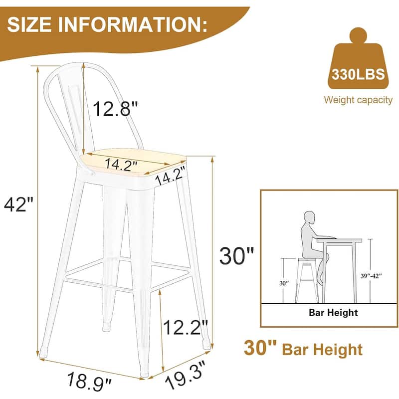 Counter & Bar Stools with Metal Frame Kitchen Stools with High Back Kitchen Bar Furniture Stools with Wooden Seat