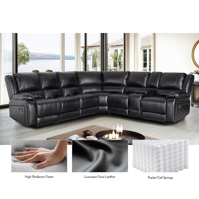 119''W Faux Leather 6-Seat Large Manual Reclining Sectional Sofa