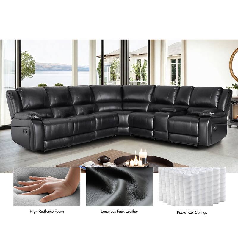 129''W Faux Leather 6-Seat Large Manual Reclining Sectional Sofa