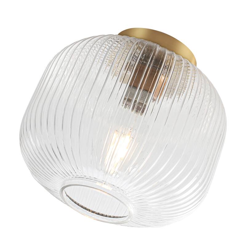1-Light Mid-Century Modern Ribbed Glass Flush Mount Light