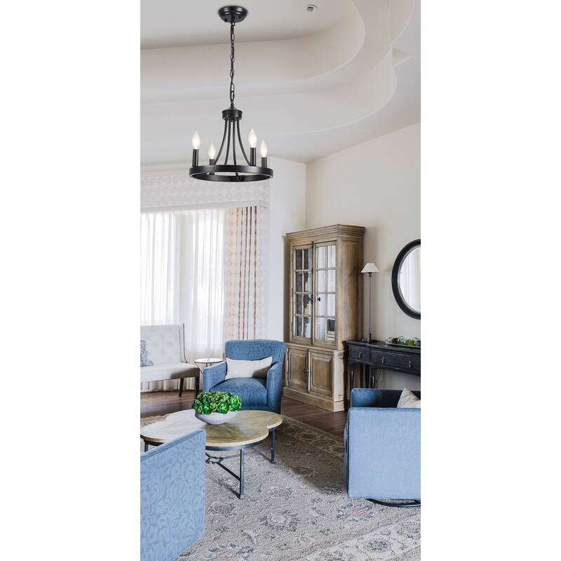 4-Light 12.99 in. Wagon Wheel Chandelier for Living Room Kitchen