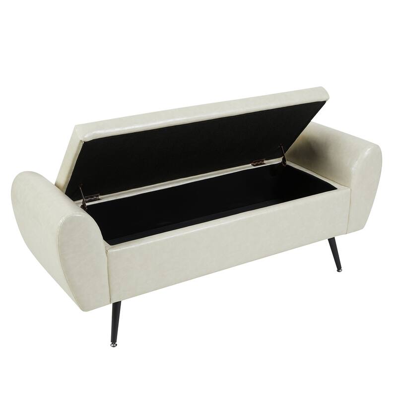 Upholstered 55"W Flip Top Storage Bench Bedroom Bench Modern End of Bed Bench for Entryway Hallway Window with Gold Legs